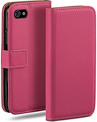 moex Book Case für iPhone 4S / iPhone 4 Handyhülle mit Kartenfach, Hülle klappbar 360 Grad Schutzhülle, Klapphülle Flip Case Cover, PU Leder Handytasche Lederhülle, Pink