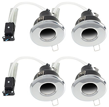 MiniSun | Shower/Soffit Polished Chrome GU10 Recessed Ceiling Downlights | Bath Recessed Lighting, Home Décor & Improvement Essential | Pack of 4