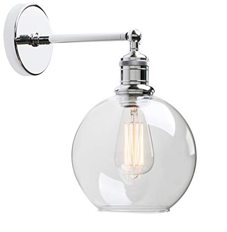 Yosoan rundkugel-Klar Glas Wandleuchten Vintage Industrie Loft-Wandlampen Antik Deko Design Wandbeleuchtung Badezimmerleuchte, Badezimmerlampe, Innenleuchte,spritzwassergeschützt (Chrom Farbe)