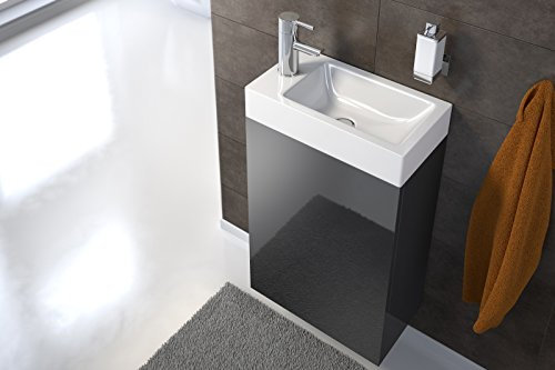 SAM Waschplatz Vega, 40 x 22 cm, Badezimmer, schmaler Waschtisch in Schwarz Hochglanz, Waschbecken aus Kunststoff