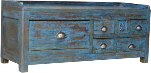 GURU SHOP Antiker Beistelltisch, Ablagetisch mit Fünf Schubfächern - Modell 33, 42x106x32 cm