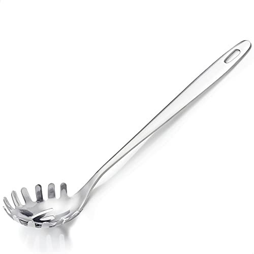 Cuchara perforada para espaguetis de Kerafactum, de acero inoxidable brillante y apta para lavavajillas (30 cm)