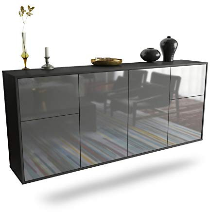 Dekati Sideboard Costa Mesa hängend (180x77x35cm) Korpus anthrazit matt - Front Hochglanz Grau - Push to Open