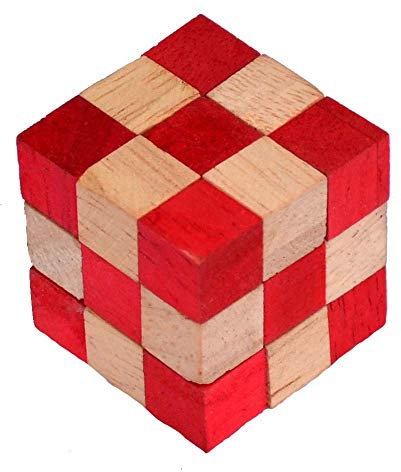 Knobelholz.de Snake Cube rot Schlangenwürfel 3x3x3 Holz Puzzle 27 Stück IQ Test Kinderspiel 6-99 Jahre