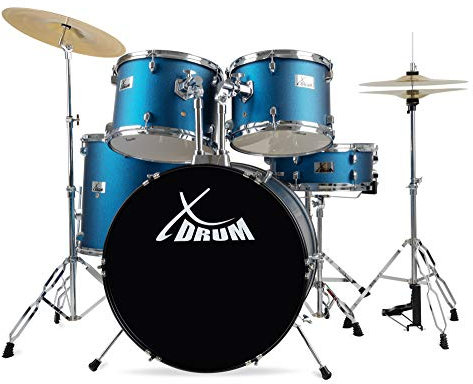 XDrum Semi 22 Standard Schlagzeug Satin Blue Sparkle - 22 BD, 12 TT, 13 TT, 16 FT, 14 SD - inkl. Schule - Blau