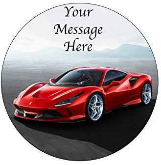 Orange Trading Dartmouth LTD A4 Edible Decor Icing Sheet PERSONALISED Fast Sports Car 7-8 Circle Cake Topper Decoration - Great for larger cakes - Red