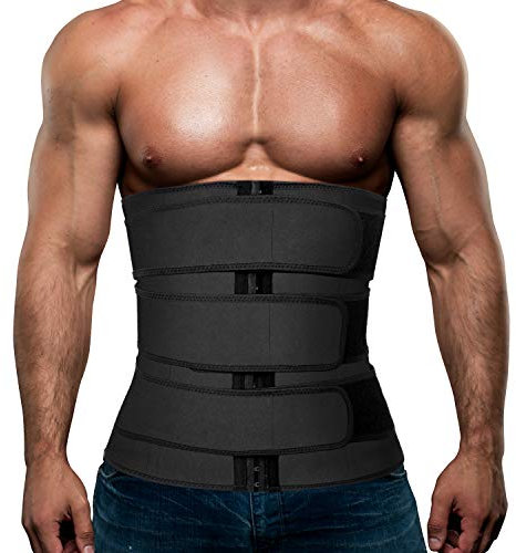 Hidyliu Herren-Workout-Taillentrainer, Neopren-Korsett, Sauna, Schweiß, Trimmer, Cincher, Bauchweggürtel, Schwarzer Taillentrainer-Gürtel, Medium