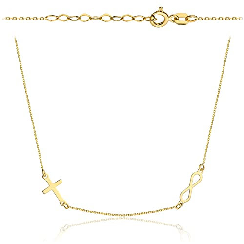 Goldene Damen Halskette 333 8k Gold Gelbgold Kette mit Anhänger Unendlichkeit Kreuz Gravur