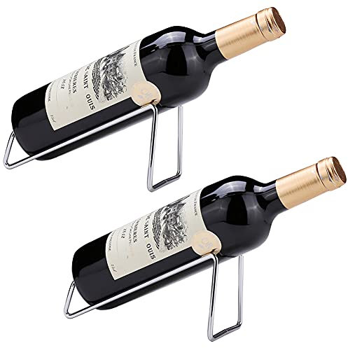 Weinregal aus Metall, freistehend, Tisch-Weinflaschenhalter, geometrisches Design für Tischplatte, Weinflaschenhalter, perfekter Weinhalter, silberfarben, 2 Stück