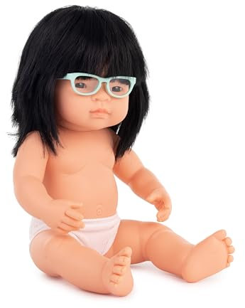 Babypuppe asiatisches Mädchen 38cm, mit Brille, ohne Unterwäsche