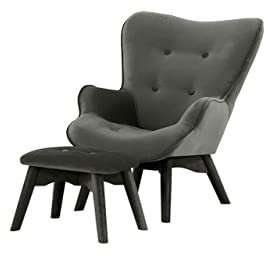 Nordville Bloomy Sessel Mini Für Kinder Mit Fußhocker Kronos- Ohrensessel mit Hocker in Landhaus-Stil | Der perfekte Polstersessel für entspannte, Lange Fernseh- und Leseabende (Grau, Schwarz)