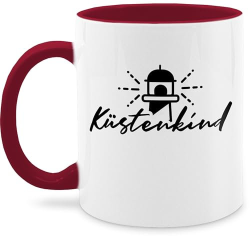 Tasse Tassen 325ml - Statement - Küstenkind - Leuchtturm - schwarz - 325 ml - Bordeauxrot - kaffeebecher nordsee kaffetassen sprüche statements ostsee kaffeetasse statement-tasse frohes neues jahr