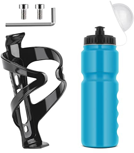 Ainiv Bike Water Bottle Cage with BPA-free 800ml/28oz Bike Bottle, Black Gloss Strong Bike Water Bottle Holder, Bicycle Cup Holder, Cycling Bottle Holder for Road Bike and Mountain Bike, Blue