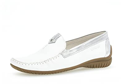 Gabor Damen Mokassins, Frauen Halbschuhe,Moderate Mehrweite (G),Woman,Lady,Ladies,Slipper,Mokassins,Slip-ons,Loafer,Weiss/Silber,40 EU / 6.5 UK