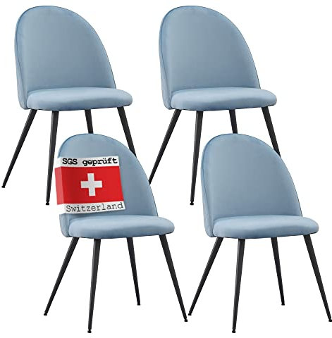 ALBATROS Esszimmerstühle mit Samt-Bezug 4er Set Capo, Blau - Stilvolles Vintage Design, Samt-Bezug, SGS geprüfter Polsterstuhl - Moderner Küchenstuhl, Stuhl Esszimmer oder Esstisch Stuhl