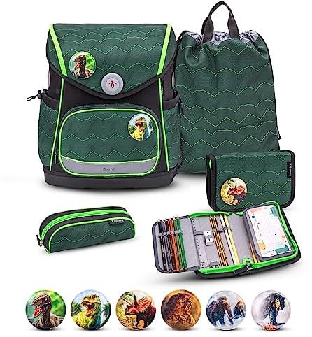 Belmil Premium Compact Plus ergonomisches Schulranzen Set 5 - teilig, AGR, Brustgurt, Hüftgurt, Magnetverschluss (405-41/P/S) (Twist of Lime)