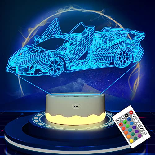 CooPark Auto Geschenk Lampe, Fahrzeug Illusion 3D Nachtlicht mit 16 Farbwechseln und Fernbedienung, Raumdekoration, Geburtstagsidee für Jungen und Kinder