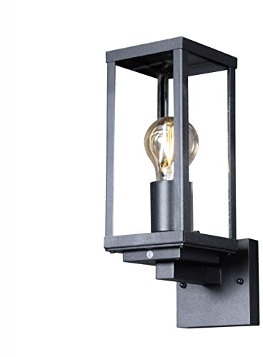 sanlumia Photocell Dusk to Dawn Outdoor Wall Security Lantern Light, Black Die-cast Aluminum Sturdy Glass, IP44 Weatherproof, Exterior Lighting Main Powered, Front Door, Porch (E27 Bulb, Excluded)