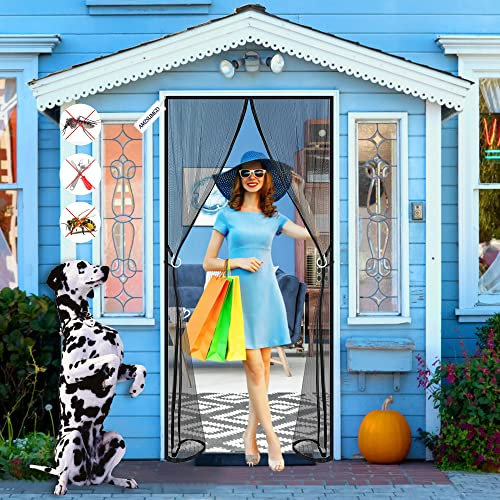 Fliegengitter Balkontür 160 x 220 cm Magnetischer Fliegenvorhang Moskitonetz, Magnetische Adsorption, Faltbar, Auto Schließen, verhindert das Eindringen von Insekten Schwarz