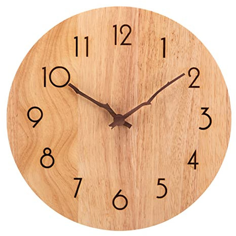 VIVILINEN Wanduhr Ohne Tickgeräusche Wanduhr Massivholz Lautlos Batteriebetriebene Uhr Hängeuh Originalholz für Wohnzimmer Schlafzimmer Büro Küche 30x30cm/12 Zoll