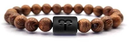 KARDINAL WEIST Holzperlen Sternzeichen Armband, Schmuck für Damen und Herren, Tierkreiszeichen - Zodiac - Horoskop (L, Widder - Aries)