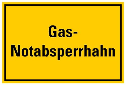 Aufkleber Warnung „Gas-Notabsperrhahn“ Hinweis Schild Folie selbstklebend, signalgelb | Größen wählbar Made in Germany, Größe: 40x60cm