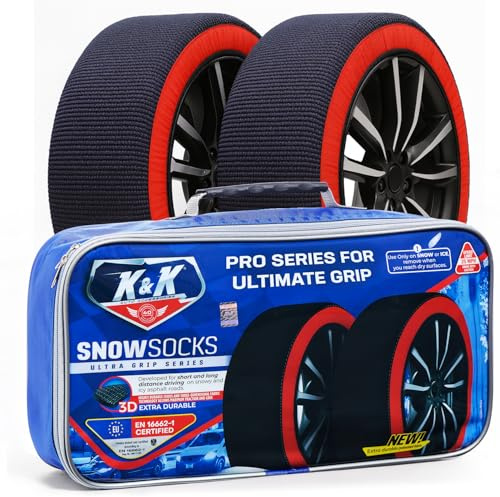 K&K Auto Accessories Snow Socks for Tires - Pro Series for Ultimate Grip Alternative for Tire Snow Chain - Snow Traction Device for Passenger Cars SUVs Trucks Winter Emergency Accessory (Medium)