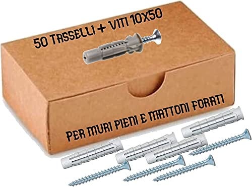 Tasselli + viti per muri pieni e pareti in muratura a cassa vuota tasselli in Nylon con vite TPS (50 tasselli+viti 10x50)