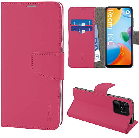N NEWTOP Cover Compatibile con Xiaomi Redmi 10C, HQ Lateral Custodia Libro Flip Chiusura Magnetica Portafoglio Simil Pelle Stand Protezione Completa Case TPU Anti Urto (Fucsia)