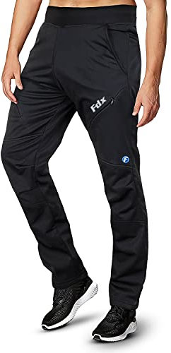 FDX Men's Cycling Trousers Windproof Thermal Mountain Bike Pants Outdoor Sport Hiking Trousers with Zip Pockets for Camping Skiing Climbing MTB and Running (Black-XXL)