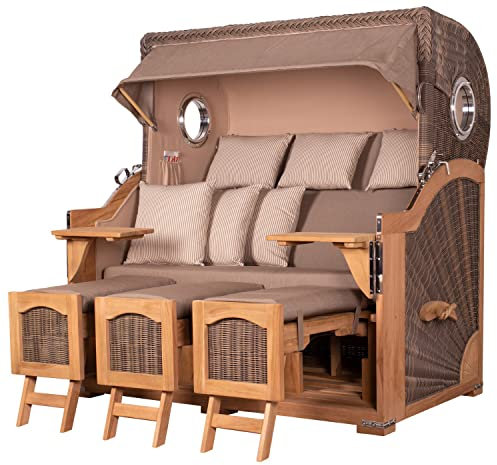 bene living Strandkorb-Set Ammersee 3-Sitzer Teak - PE grau - Modell 534 - Liftersystem