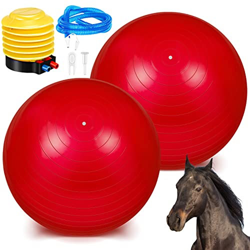 Sotiff Pferdeball für große Pferde, 101,6 cm, zum Spielen, für große Pferde, Anti-Burst, Hundeball, Fußball, riesig, Pumpe im Lieferumfang enthalten (101,6 cm, rot), 2 Stück