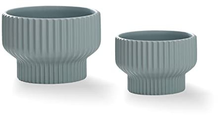Puoyik 2 Piece Set of Flower Pots 8/6 inches, Ceramic Flower Pots with Drainage Holes, Indoor and Outdoor Plant Flower Planter (7.8/5.9 Blue)