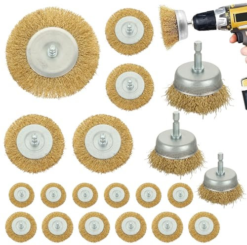 APACALI 20PCS Drill Brush Set - Wire Brush Attachments for Cleaning, Rust Removal, Polishing, Deburring