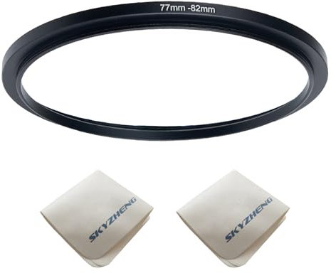 77 mm Objektiv auf 82 mm Kameraobjektiv-Adapter, 77 mm auf 82 mm, Step-Up-Ring-Adapterring für alle Marken von UV-ND CPL, mit Premium-Objektiv-Reinigungstuch, 2 Stück (77 mm-82 mm)