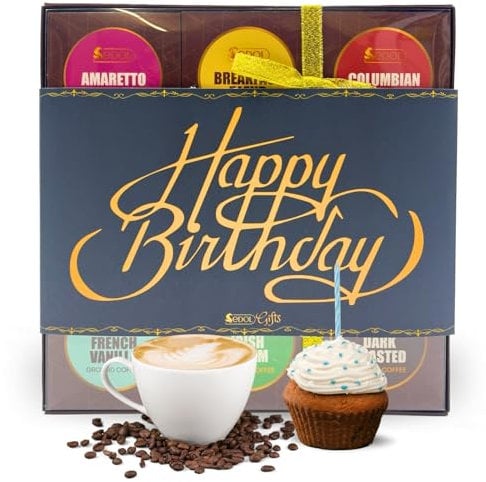 Happy Birthday Gourmet Coffee Gift - 9 Flavours Premium Medium-Dark Roasted Ground Beans - Gift for Coffee Lovers - Birthday Present for Him and Her