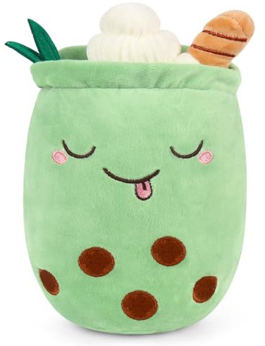 Mineup 35cm Bubble Tea Plush Pillow, Stuffed Milk Tea Cup Plushie, Hugging Cushion, Gift for Kids Girls Boys (Green)