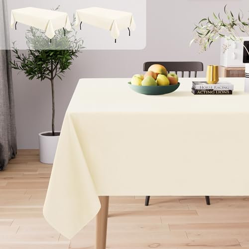 Homaxy Tischdecke Abwaschbar Lotuseffekt Rechteckig 140 x 220 cm, 2 Stück, Tischtuch Wasserabweisend Tafeldecke Abwischbare aus Polyester Schmutzabweisend Pflegeleicht für Küche Party, Beige