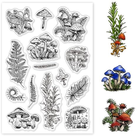 GLOBLELAND Farne Pilze Transparente Stempel Für DIY Scrapbooking Pilzpflanzen Silikon Stempelsiegel Transparente Stempel Für Karten Fotoalbum Tagebuch Heimdekoration 6.3x4.33 Zoll
