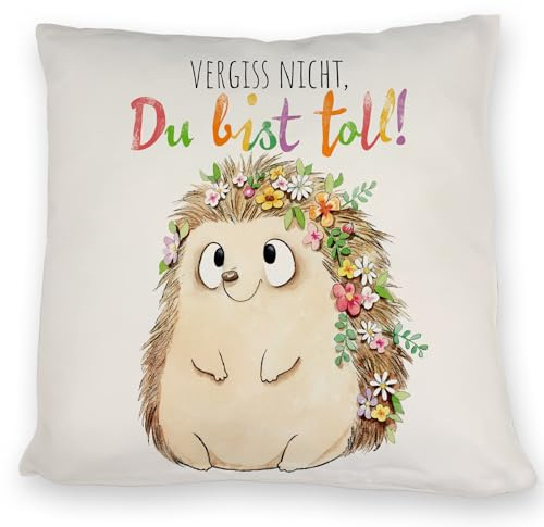 speecheese Igel Kissen mit Spruch Vergiss Nicht Du bist toll Bunt Fröhlich Blumen-Design Wertschätzendes Freund-Geschenk für Geburtstag Überraschung