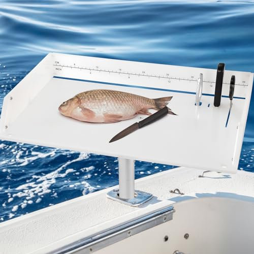 BEAMNOVA Boat Cutting Board Bait Table White Boat Bait Cutting Board With Plier Storage and Knife Slot,Bait Table for Boat with Rod Holder Mount Fishing Fillet Table,Boat Accessories Marine,20”x12“