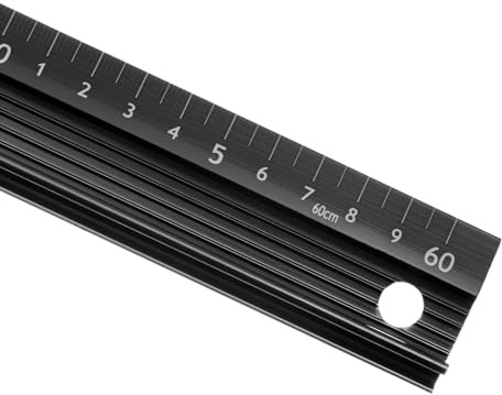 Kozelo Erhöhter Griff Metalllineal 60cm Aluminiumlegierung Schwarz für Büro | Präzise Messung, Gerades Schneidelineal, Messen Zeichnen, 1mm Präzision