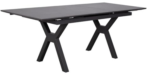 MR. DEKO® Ausziehtisch Granada Dark Grey | Tischplatte gesinterter Stein 160/210 x 90 x 78 cm | Schwarzes X-Bein Tischgestell aus Aluminium | Keramikplatte für 8 Personen