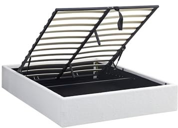 OMYZ - Lit Coffre STADA, Tissu Bouclette, 160x200 cm, Sommier en Bois Inclus