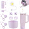 FOSFUKEER Stanley Cup Lot de 6 bouchons en silicone anti-fuite, 2 couvercles en paille, 1 coque en silicone pour gobelets Stanley de 1,2 l et 850 ml, tasses non incluses (lilas)