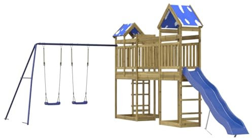 vidaXL Spielturm, Klettergerüst mit Brücke Rutsche Schaukeln, Kinder Kletterturm Spiel-Zubehör für Garten, Holz Spielplatz Spielhaus, Kiefernholz Imprägniert