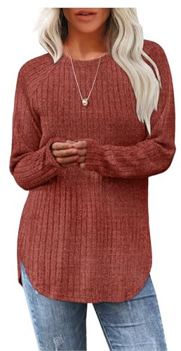 Aokosor Christmas Jumpers for Womens Long Sleeve Tops Ladies Lightweight Sweatshirt Curved Hem Tunic for Leggings Caramel Size 14-16