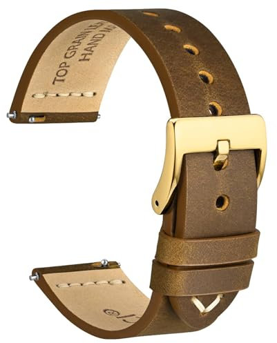 WOCCI 20mm Antikes Uhrenarmband für Herren, Sattelleder, Goldener Schnalle (Sand)