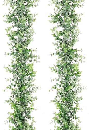 LURNODY Set Aus Zwei Eukalyptus Girlanden 1.8 m, Kunstpflanzen Hängend, Realistisch Und Schön, Langlebig, Eukalyptus Deko Ist Geeignet für Zuhause, Hochzeit, Festival, Party-Dekoration