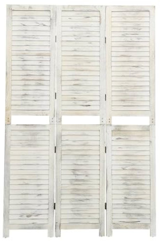 Paravent Outdoor Wetterfest Blackout Curtain 3-TLG. Raumteiler Antik-Weiß 105x165 cm Holz